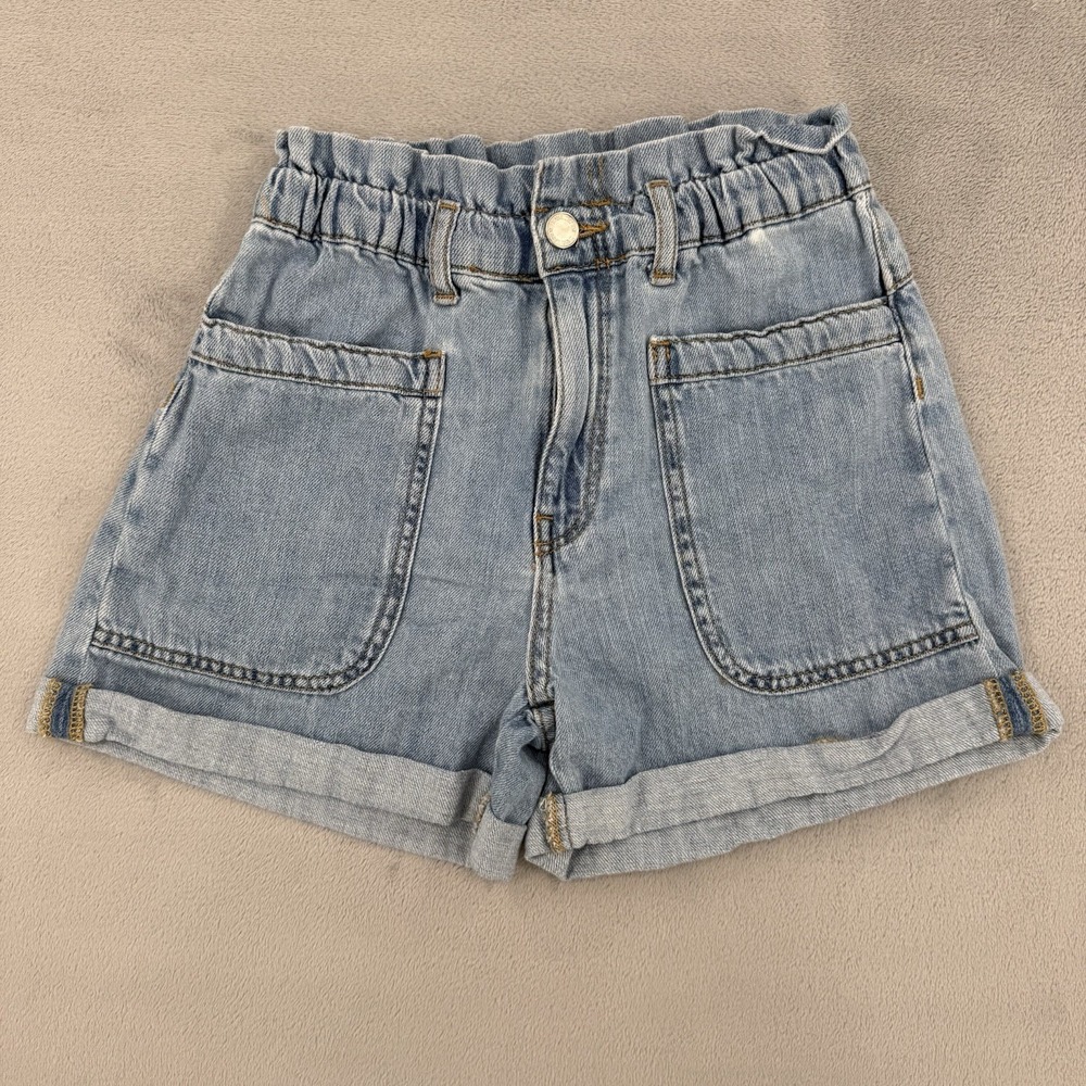 Zara Girls Short Slim Fit Size 11 - 12 Blue Denim Relaxed Elastic Waist Pockets